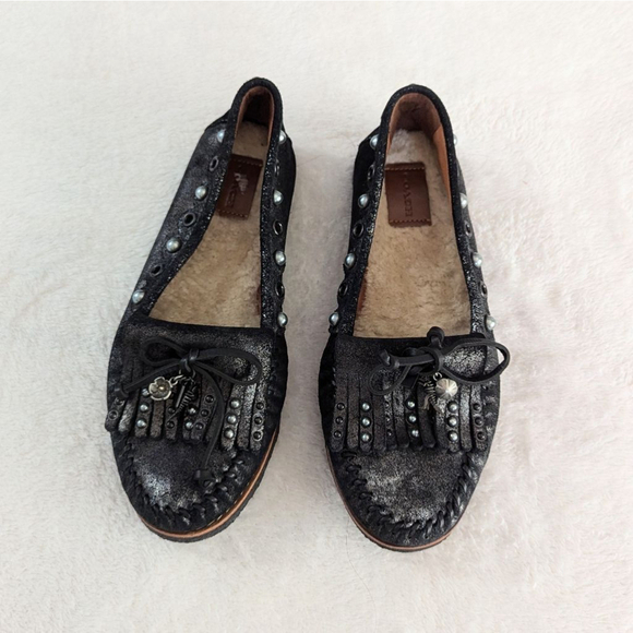 Coach Rexy Roccasin Black Suede Loafers Size 7.5 - Picture 1 of 6